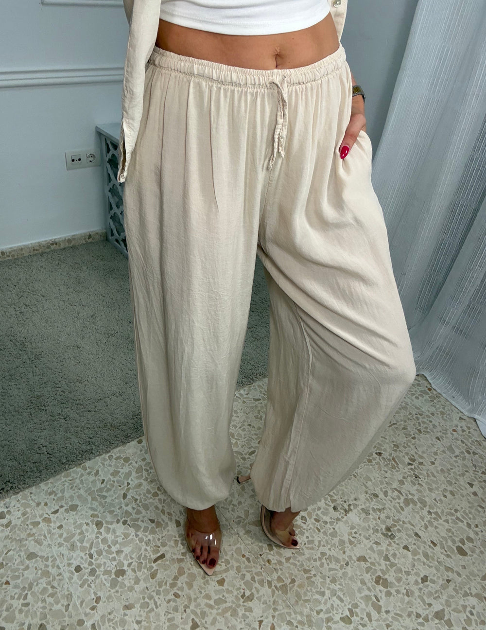 Pantalón globo lino