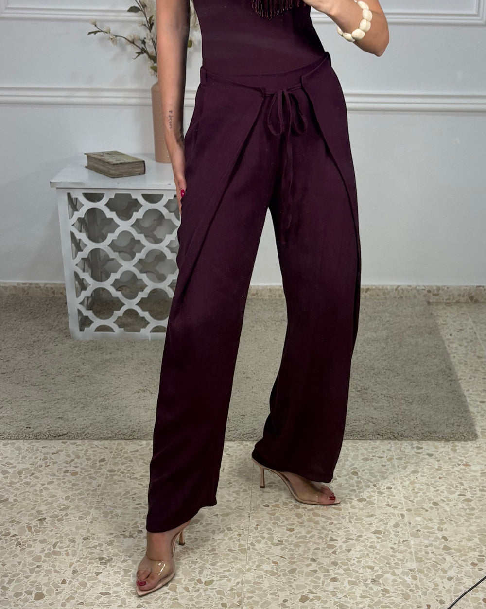 Pantalón lino efecto capa