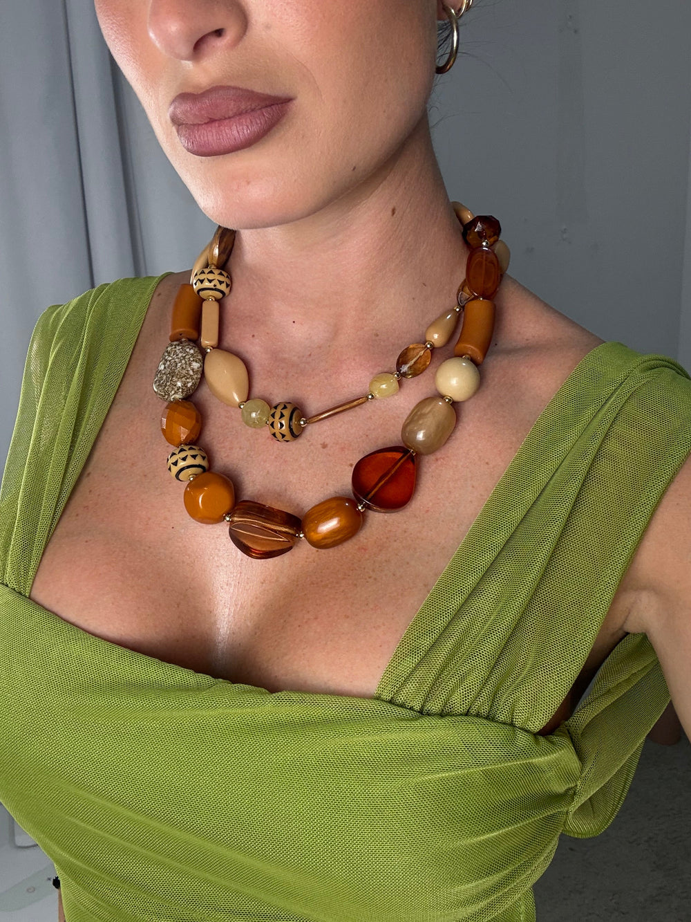 Collar doble burdeo/verde