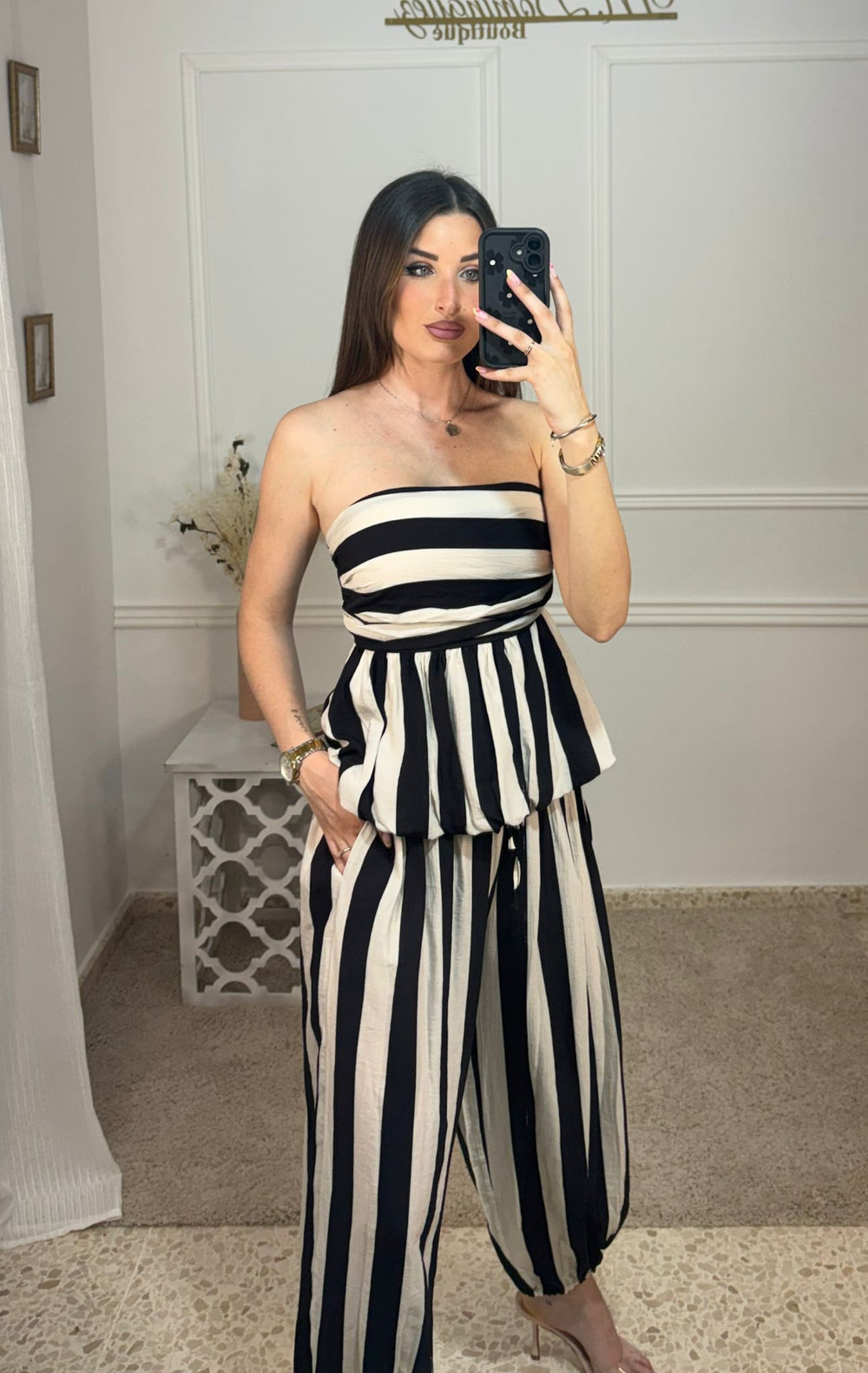 Conjunto Rayas Negro/Beig