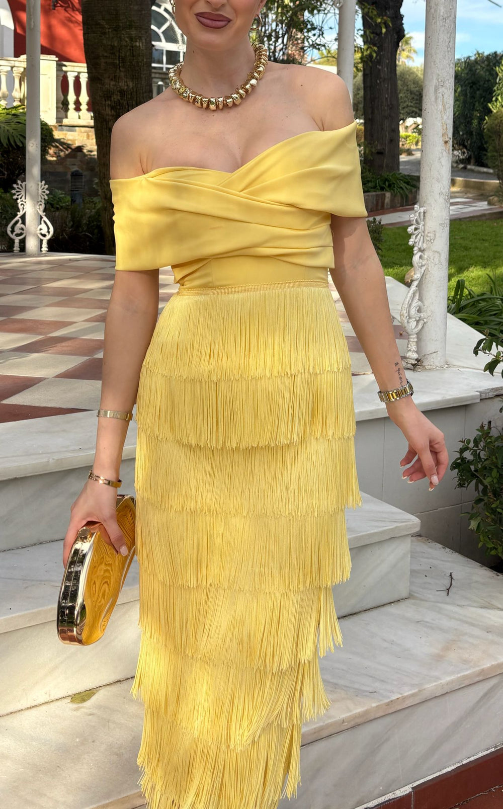 Vestido Fleco Avila Amarillo