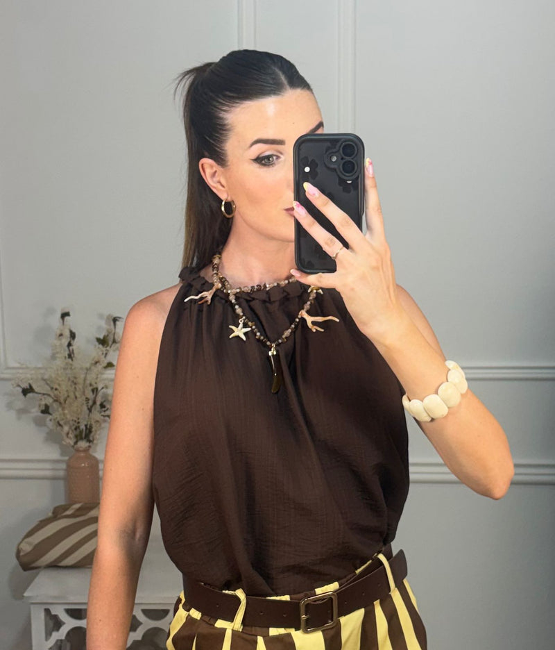 Blusa Lino Globo Marrón