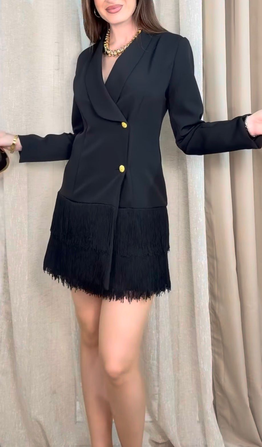 Vestido Chaqueta/ Negro flecos
