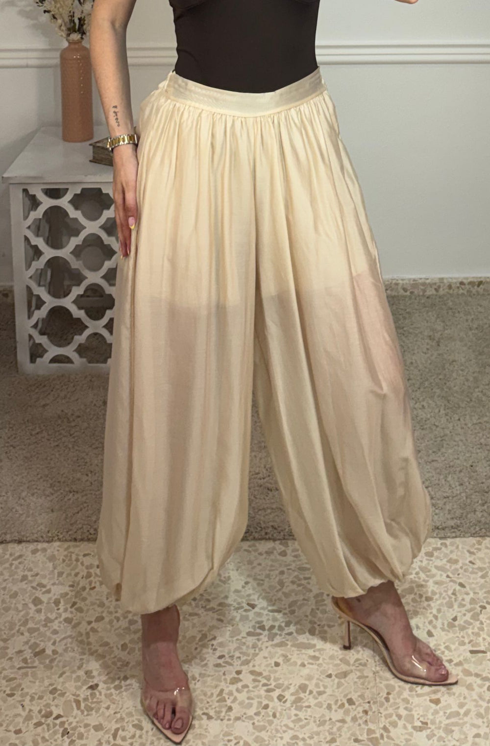 Pantalón Seda Globo Beig