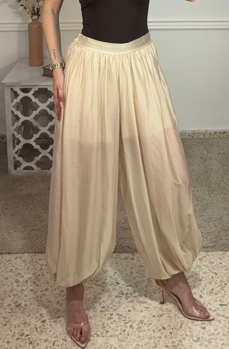 Pantalón Seda Globo Beig