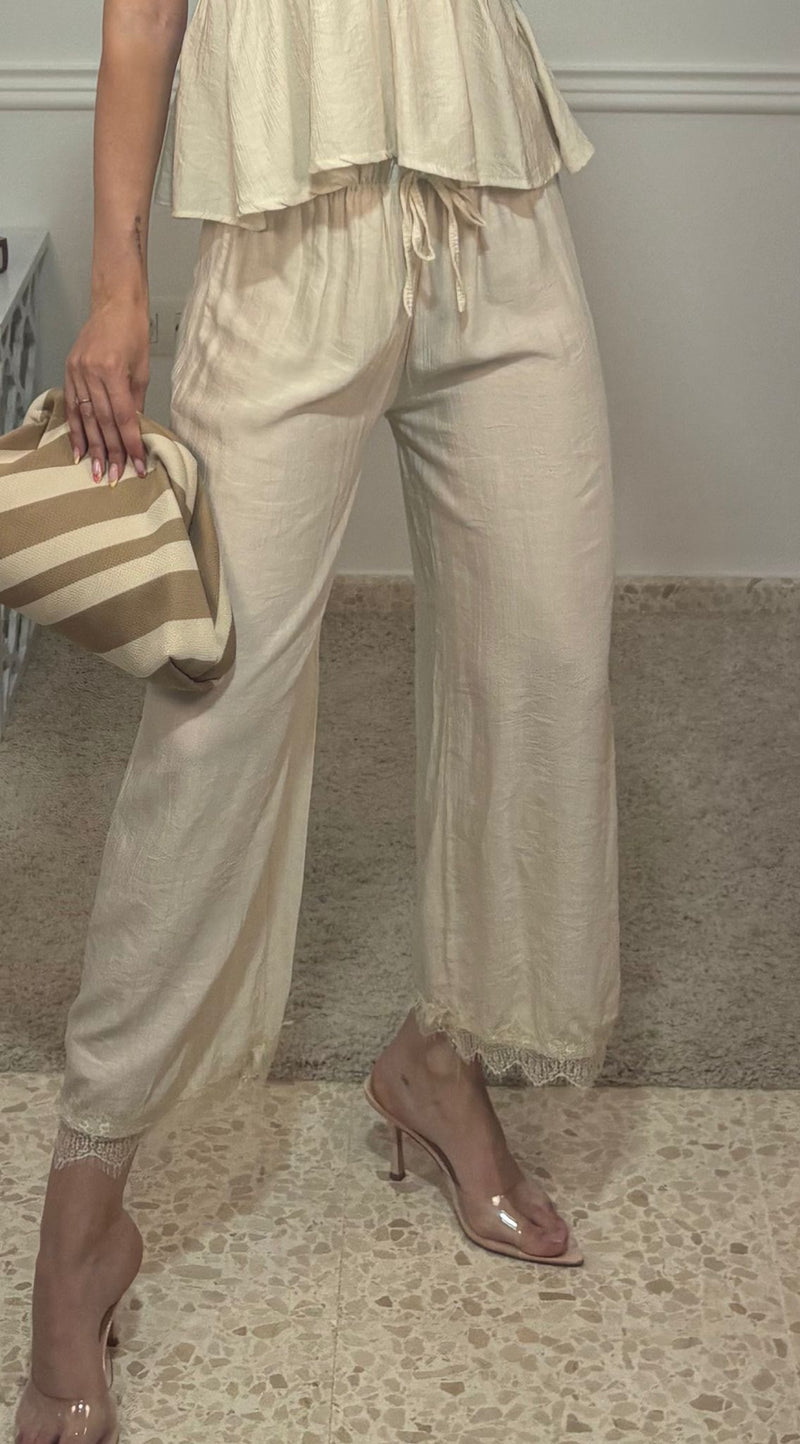 Pantalón Encaje Camisero Beige