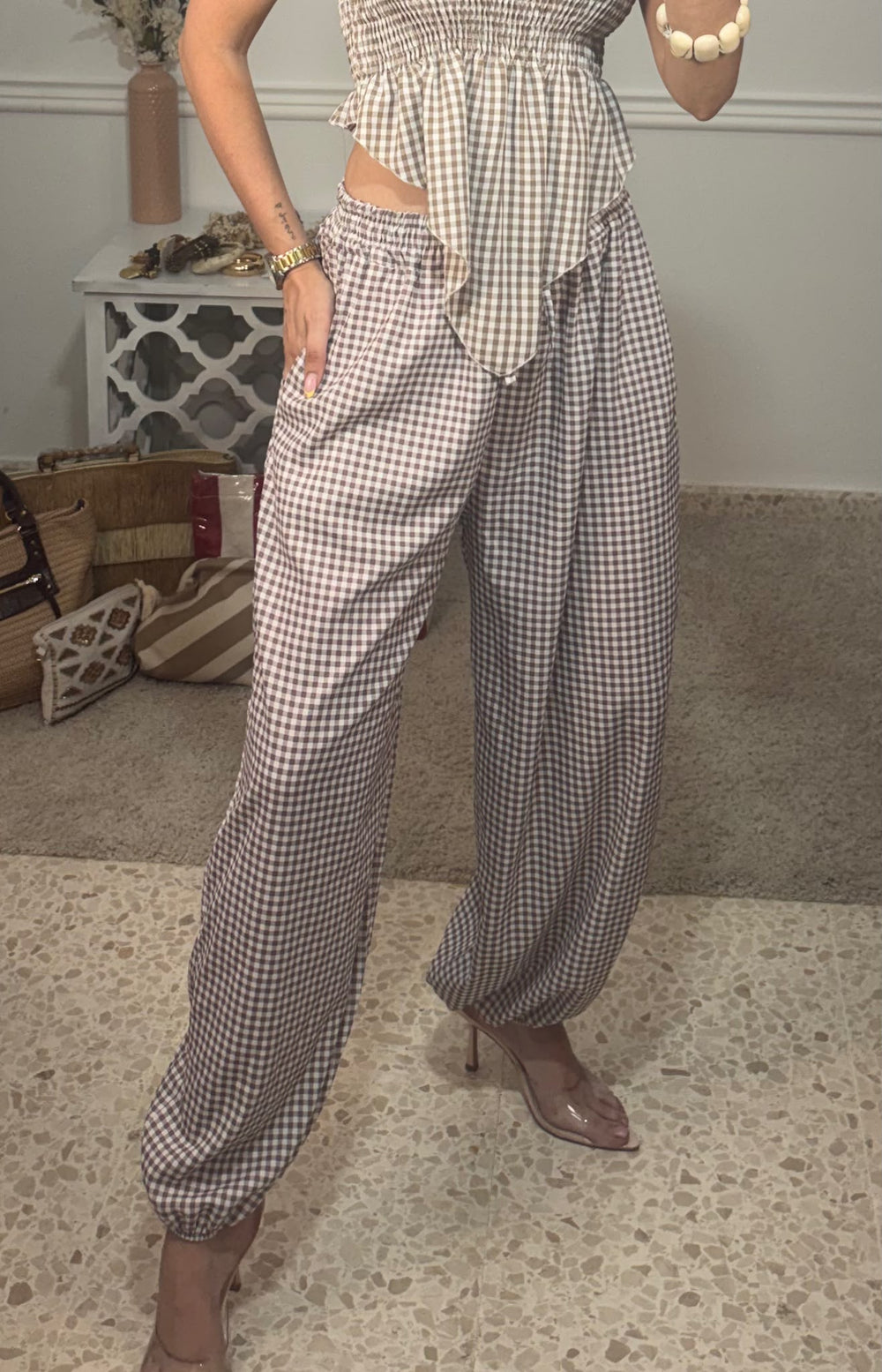 Pantalón Cuadros Beige