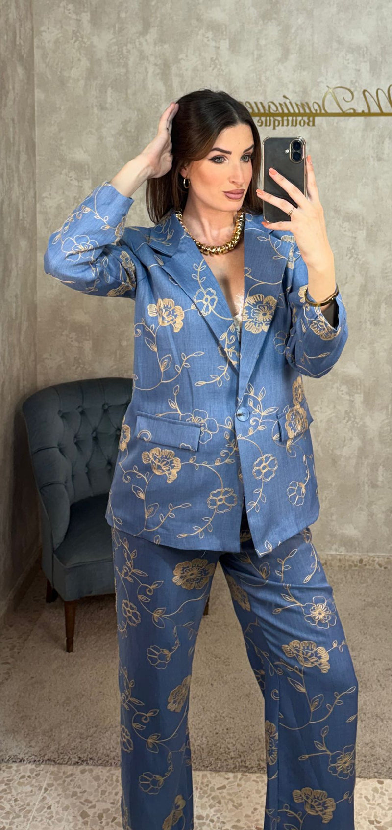 Conjunto Azul Bordado