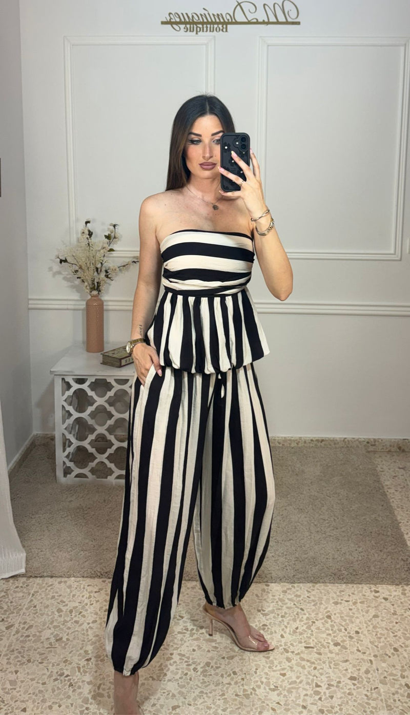 Conjunto Rayas Negro/Beig