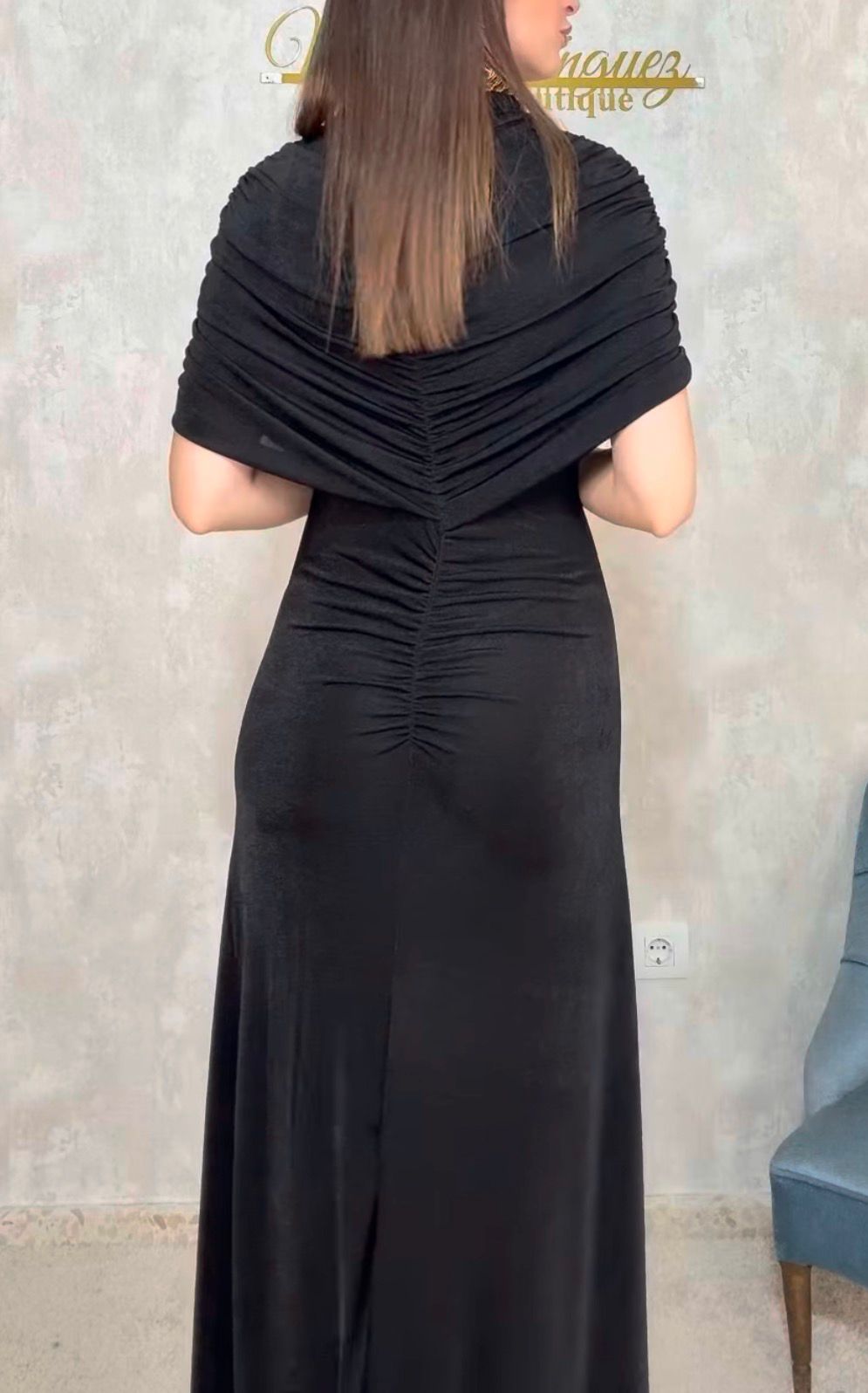 Vestido Maxi Negro Frunce