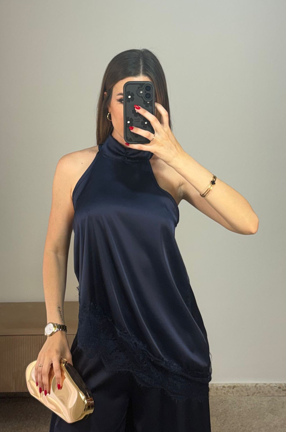 Blusa Cuello Halter Londres Azul Marino